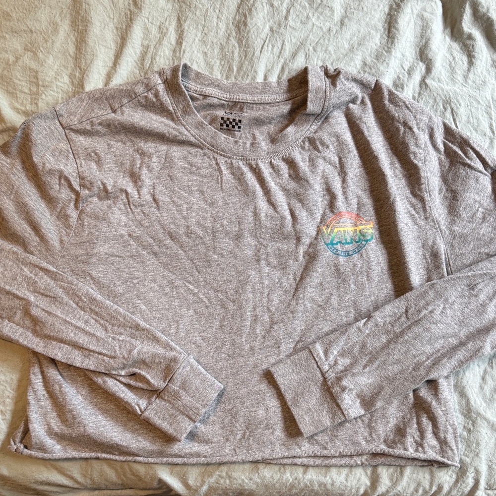 Vans Heather Gray Crop Top with Rainbow Logo